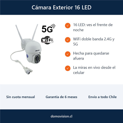 Beneficios de la cámara exterior 16 LED: visión nocturna, WiFi 2.4G y 5G, para exterior
