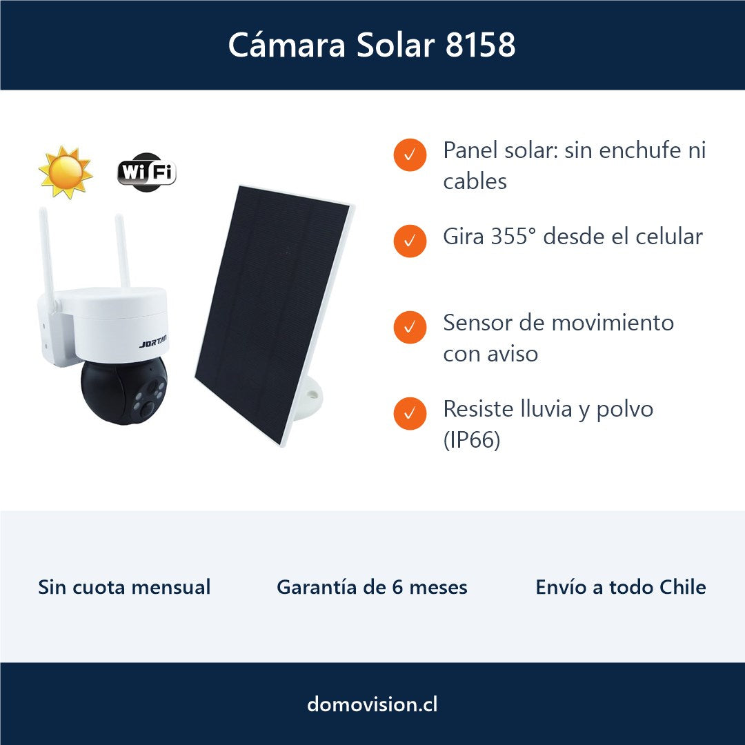 Beneficios de la cámara solar 8158: panel solar, gira 355°, sensor de movimiento e IP66