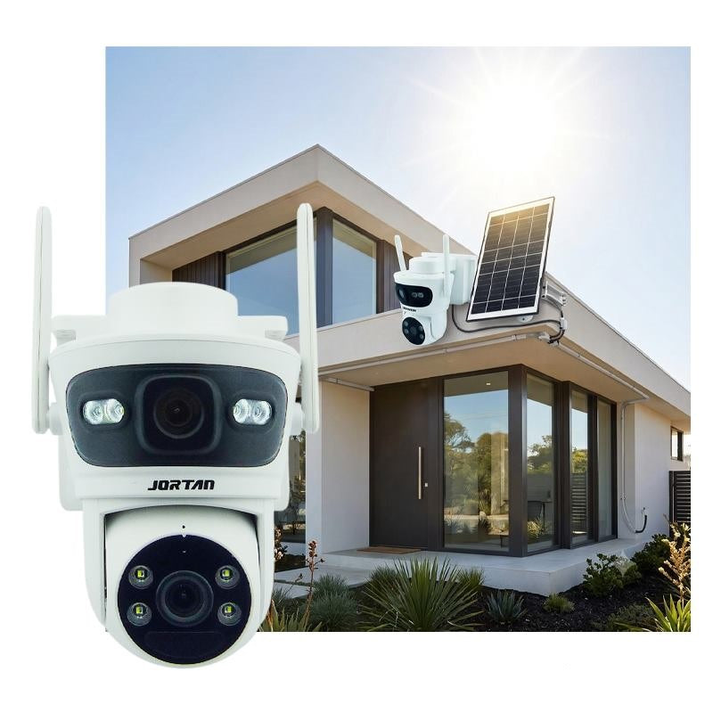 Cámara solar 4G doble lente instalada en el exterior de una casa