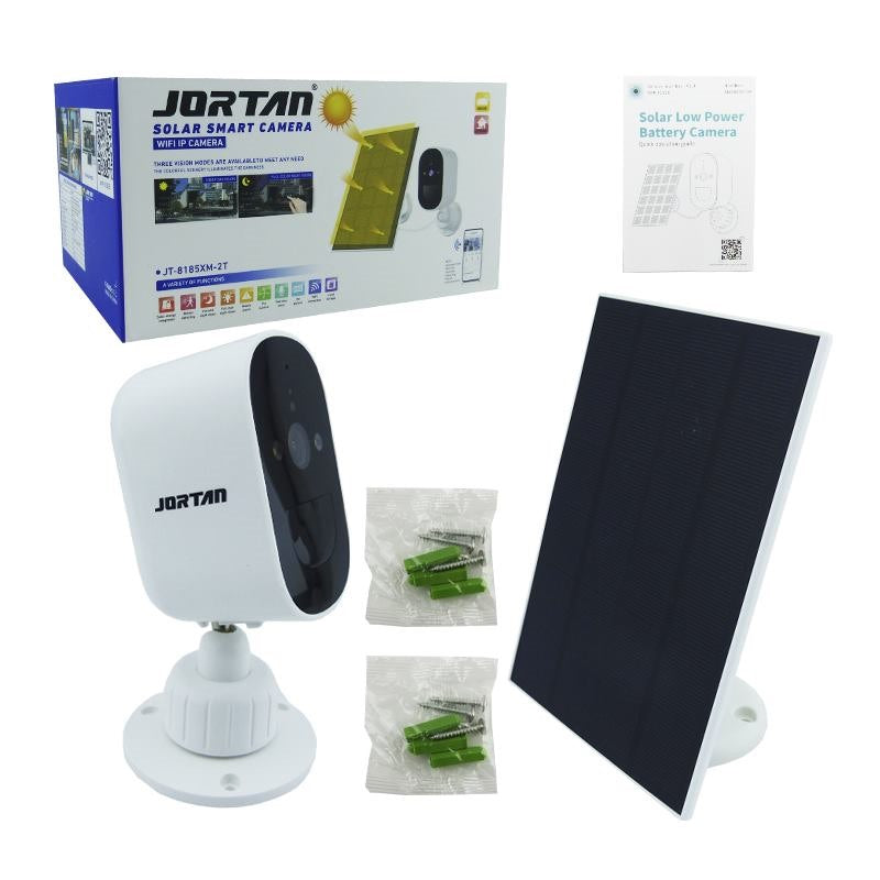 Cámara solar JT-8185 con panel solar, base y accesorios