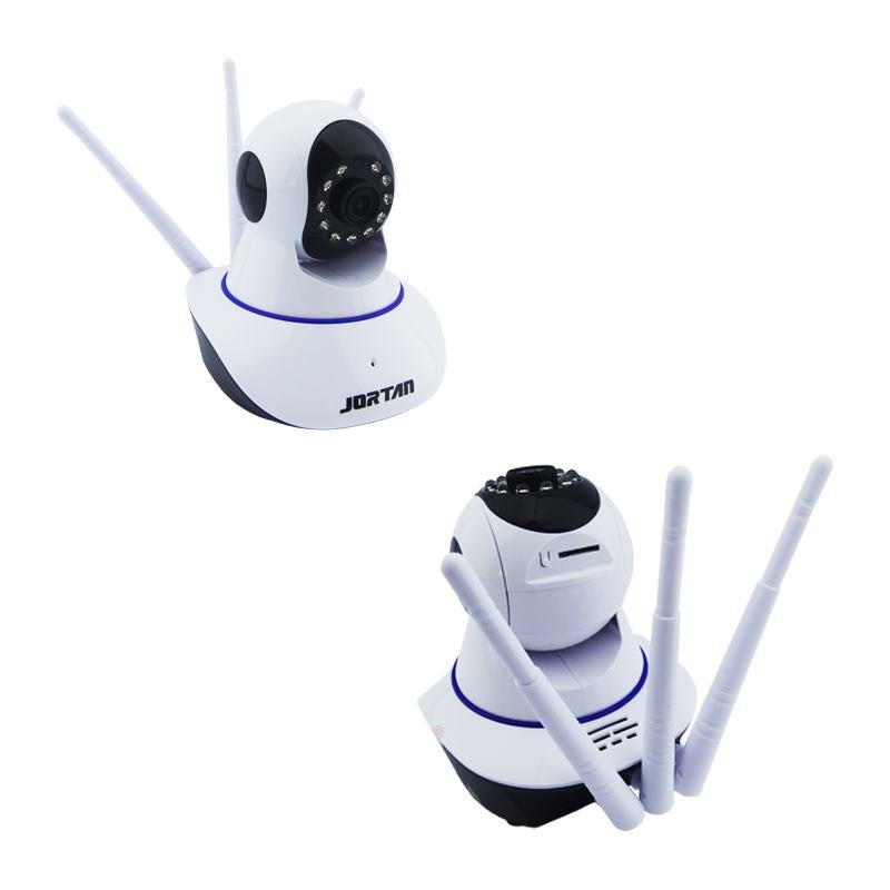 Cámara WiFi interior 360° vista de frente y de espalda con sus tres antenas